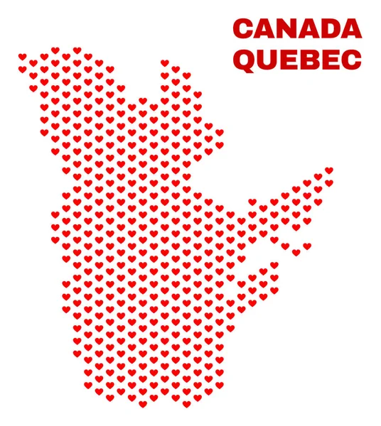 Mapa prowincji Quebec - mozaika miłości serc — Wektor stockowy