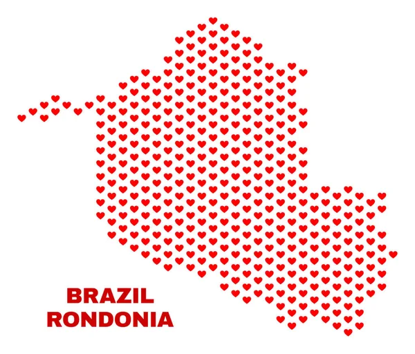 Χάρτης Ροντόνια κράτος - μωσαϊκό Valentine καρδιές — Διανυσματικό Αρχείο