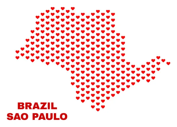 Σάο Πάολο κράτους χάρτη - μωσαϊκό καρδιά καρδιές — Διανυσματικό Αρχείο