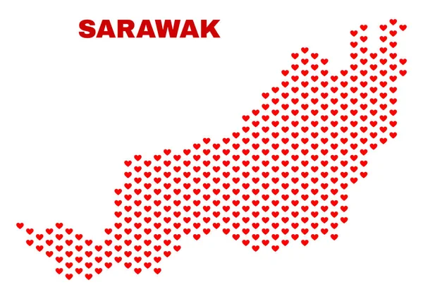 Sarawak State Map - Mosaico di San Valentino Cuori — Vettoriale Stock