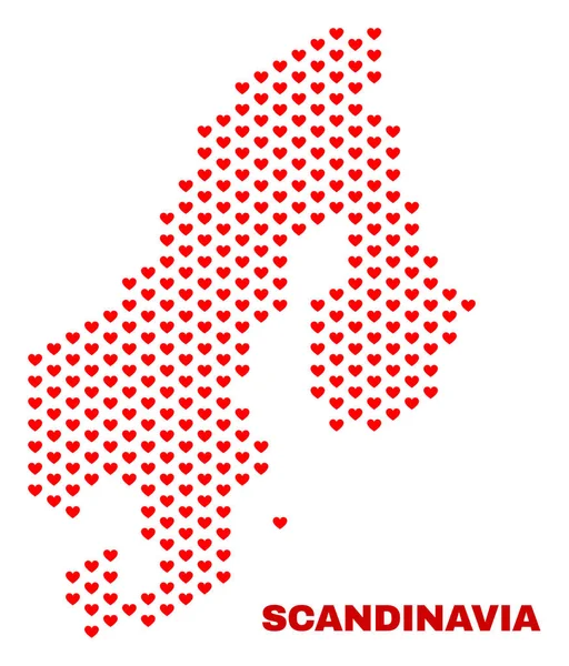 Mapa de Escandinavia - Mosaico de corazones de amor — Archivo Imágenes Vectoriales