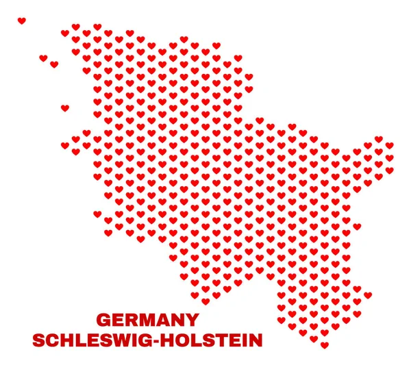 Schleswig-Holstein tartomány Térkép - mozaik szerelmes szívek — Stock Vector