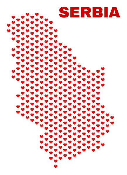Sérvia Mapa - Mosaico do Amor Corações —  Vetores de Stock