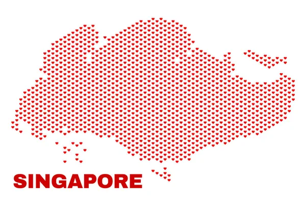 Singapore map - Mosaik der Herzen — Stockvektor