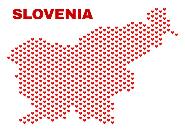 Eslovénia Mapa - Mosaico dos corações do coração —  Vetores de Stock