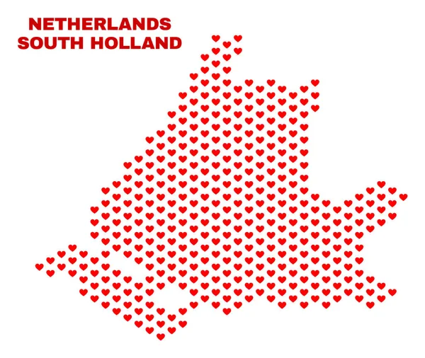 Mapa da Holanda do Sul - Mosaico do Amor Corações — Vetor de Stock