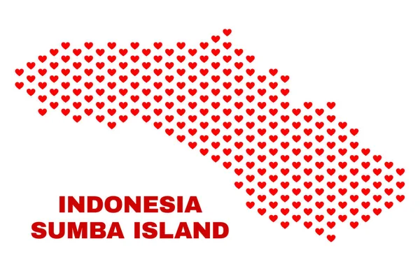 Sumba Island Map - Mosaic of Love Hearts - Stok Vektor