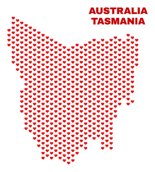 Mapa da Ilha da Tasmânia - Mosaico dos Corações do Amor —  Vetores de Stock