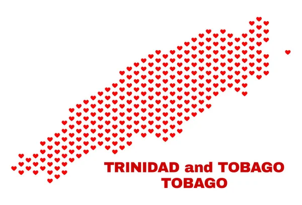 Mapa de la isla de Tobago - Mosaico de corazones — Vector de stock