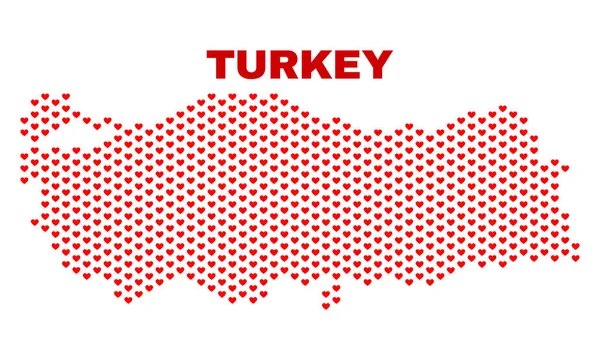Türkiye Haritası - Valentine Kalpler mozaiği — Stok Vektör