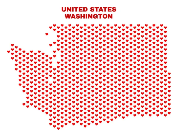 Mapa del Estado de Washington - Mosaico de corazones encantadores — Archivo Imágenes Vectoriales