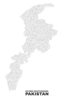 Hayber Pakhtunkhwa il harita küçük noktalar ile tasarlanmış. Beyaz bir arka plan üzerinde izole siyah renkli vektör soyutlama. Dağınık küçük noktadan Hayber Pakhtunkhwa il eşlemeye düzenlenir.