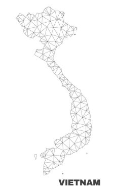 Beyaz bir arka plan üzerinde izole soyut Vietnam Haritası. Vietnam Haritası siyah renkli üçgen örgü modeli. Poligonal coğrafi şeması siyasi illüstrasyonlar için tasarlanmış.