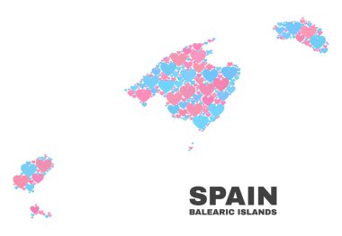 Balear Adaları Harita - mozaik güzel kalpler