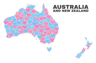 Avustralya ve Yeni Zelanda Haritası - mozaik güzel kalpler