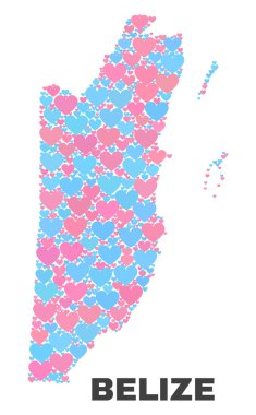 Belize Haritası - Love Hearts mozaiği