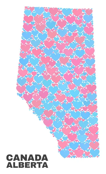 Mapa provincia de Alberta - Mosaico de corazones de amor — Vector de stock