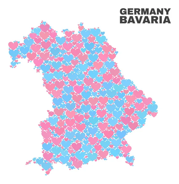 Mapa de la tierra de Baviera - Mosaico de corazones encantadores — Vector de stock