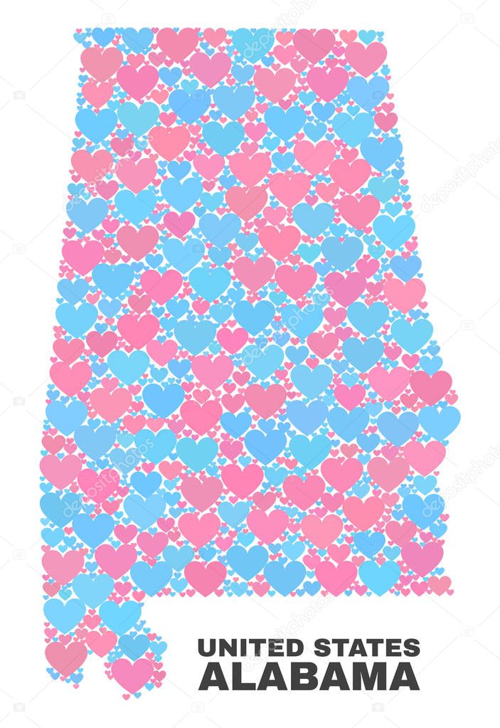 Alabama State Map - Mosaic of Valentine Hearts