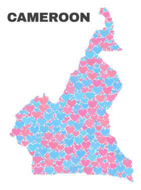 Kamerun Haritası - Love Hearts mozaiği