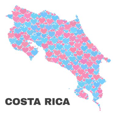 Kosta Rika Haritası - Valentine Kalpler mozaiği