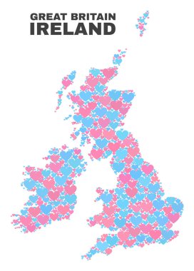 Büyük Britanya ve İrlanda harita - Love Hearts mozaiği