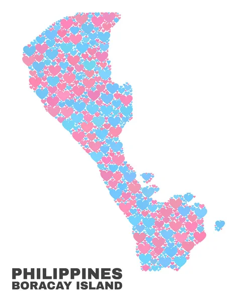 Карта острова Боракай - Мозаика прекрасных сердец — стоковый вектор