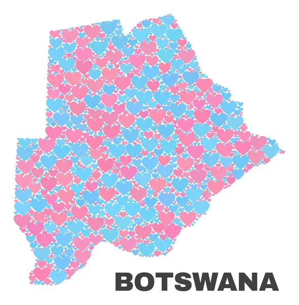 Botswana mapa - mozaika miłości serc — Wektor stockowy