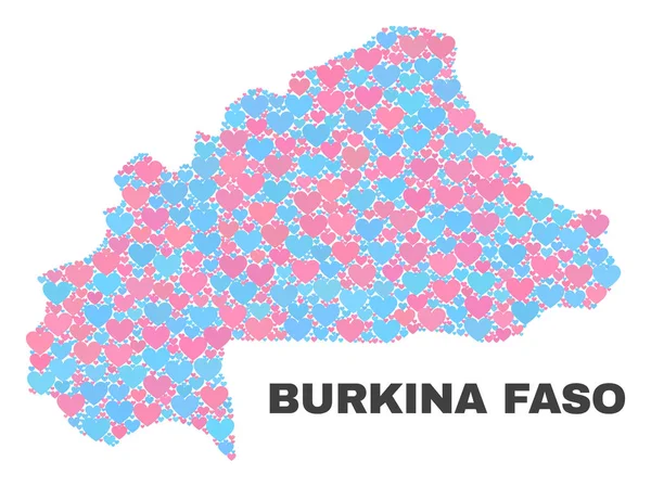 Mapa de Burkina Faso - Mosaico de corazones de San Valentín — Archivo Imágenes Vectoriales