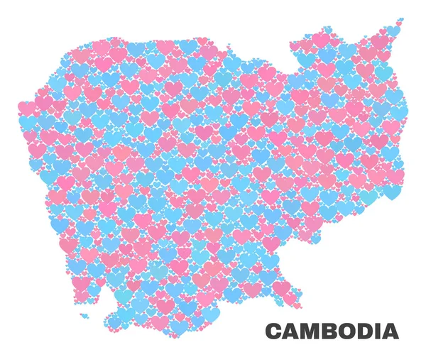 Mapa de Camboya - Mosaico de corazones de amor — Vector de stock