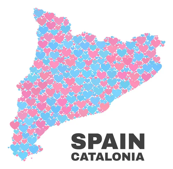 Catalonia Map - Mosaic of Valentine Hearts — Stock Vector