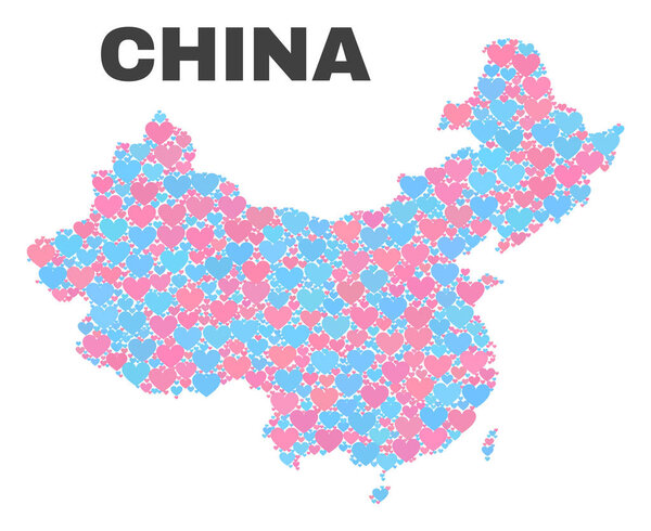 China Map - Mosaic of Valentine Hearts