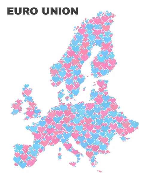 Euro Union Map - Mosaïque des cœurs d'amour — Image vectorielle