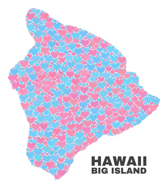 Hawaii Big Island Map - Mosaico do amor Corações —  Vetores de Stock