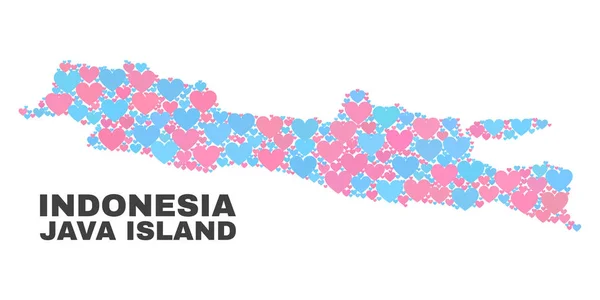 Peta Pulau Jawa - Mosaik Hati Valentine - Stok Vektor