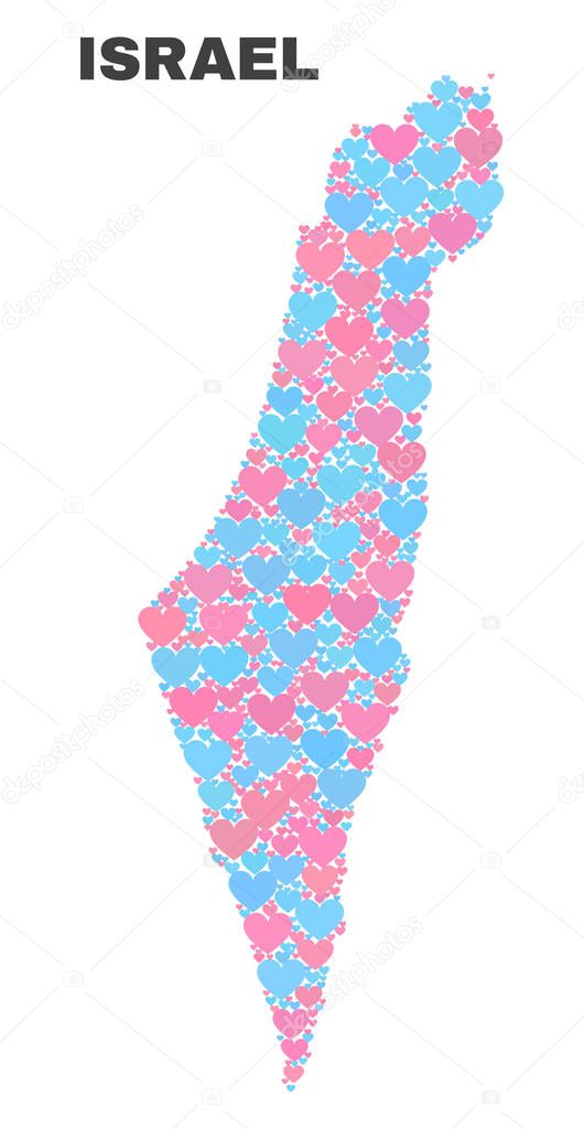 Israel Map - Mosaic of Love Hearts