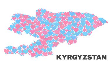 Kırgızistan haritası - Valentine Kalpler mozaiği