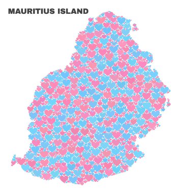 Mauritius Adası Haritası - Valentine Kalpler mozaiği