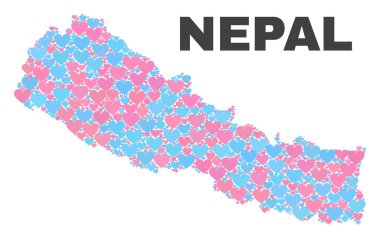 Nepal Haritası - Valentine Kalpler mozaiği