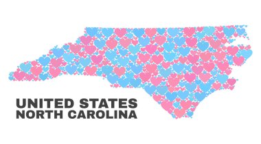 Kuzey Carolina eyalet harita - mozaik güzel kalpler