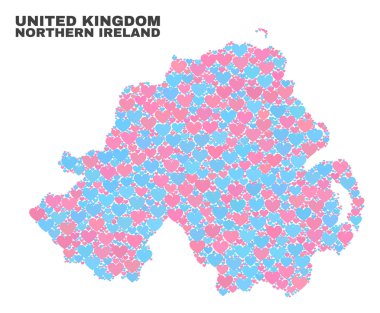 Kuzey İrlanda harita - mozaik güzel kalpler