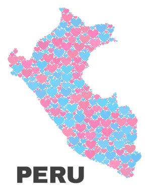 Peru Haritası - Love Hearts mozaiği