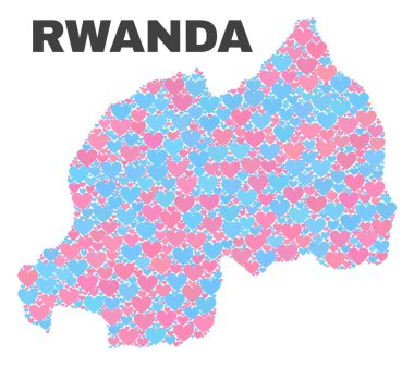Ruanda Haritası - mozaik güzel kalpler