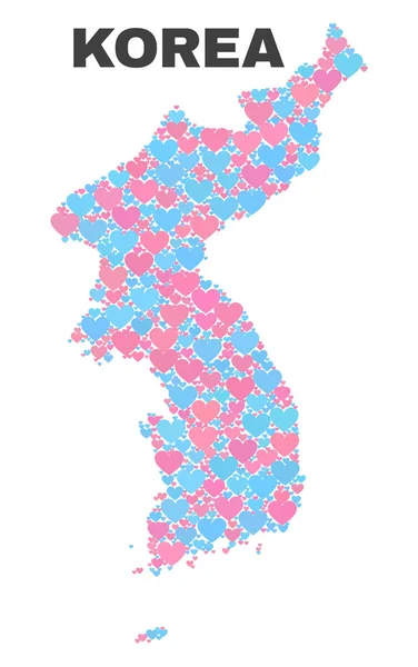 Carte de Corée - Mosaïque des cœurs d'amour — Image vectorielle