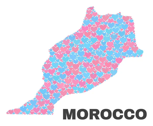 Mapa de Marrocos - Mosaico dos corações dos namorados — Vetor de Stock