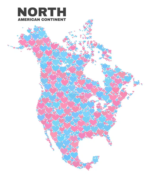 Mapa de América del Norte V2 - Mosaico de corazones de San Valentín — Vector de stock