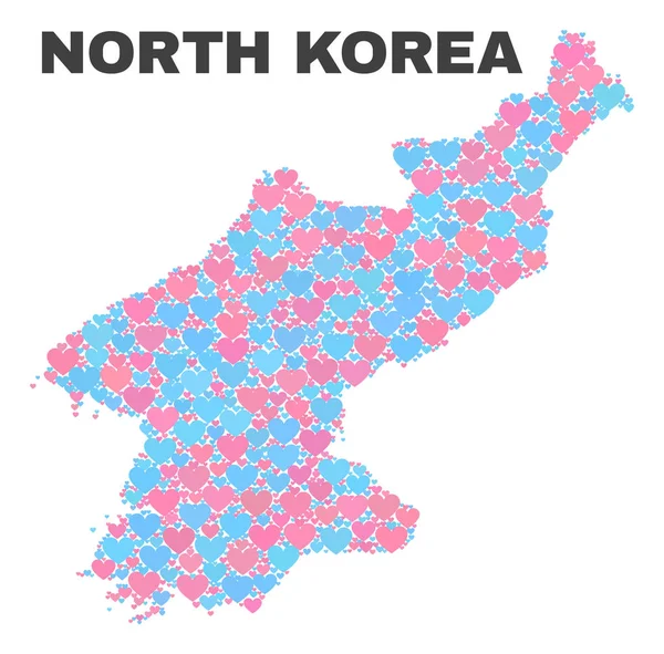 Carte de Corée du Nord - Mosaïque des cœurs d'amour — Image vectorielle