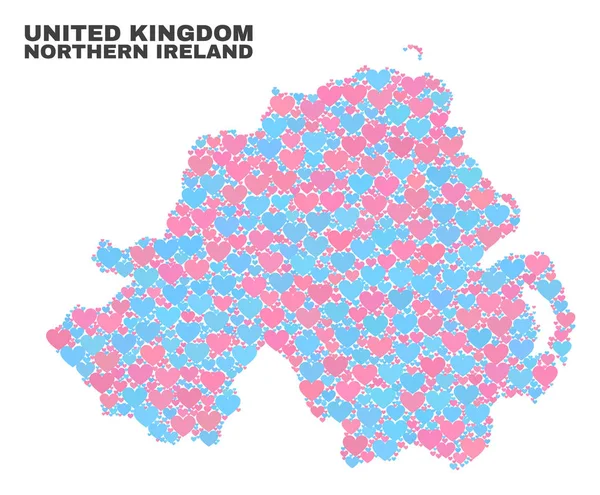 Kuzey İrlanda harita - mozaik güzel kalpler