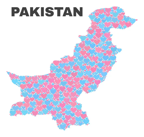 Pakistan Map - Mosaic of Love Hearts — Stock Vector