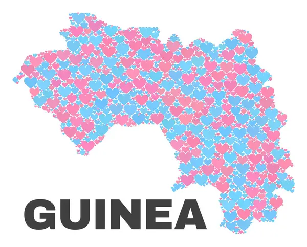 Mapa de la República de Guinea - Mosaico de corazones de San Valentín — Archivo Imágenes Vectoriales
